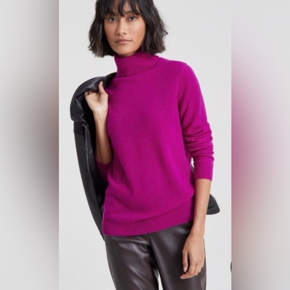 CHARTER CLUB EUC 100% Cashmere Magenta Turtleneck Sweater Size Small